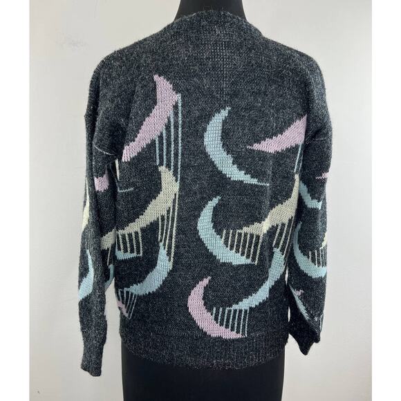 VINTAGE Adele Knitwear Retro Print Gray Silver Pullover Sweater Crew Neck 3 VTG - Picture 9 of 9